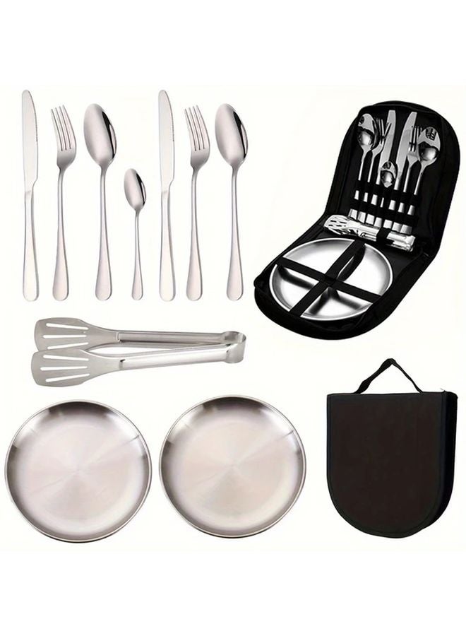 11pcs Stainless Steel Camping Tableware Set Portable Outdoor Picnic Utensils - Image 3